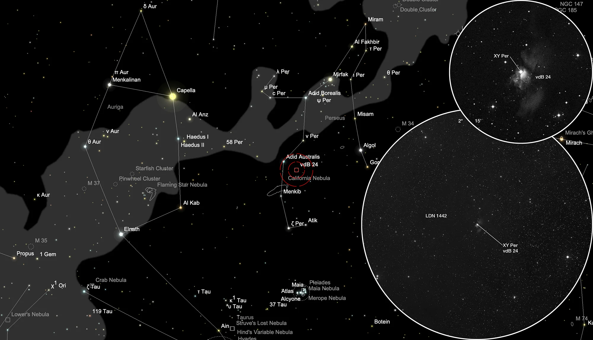 Auffindkarte Reflexionsnebel vdB 24 + Dunkelwolke LDN 1442